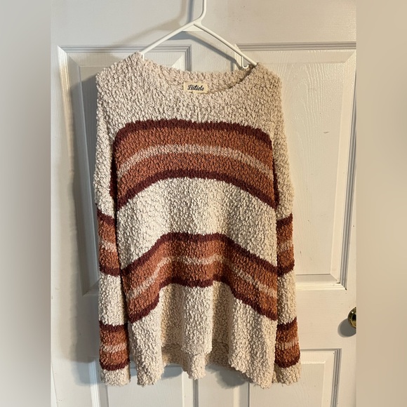 Listicle Sweaters - Listicle Cozy Cream and Brown Striped Sweater